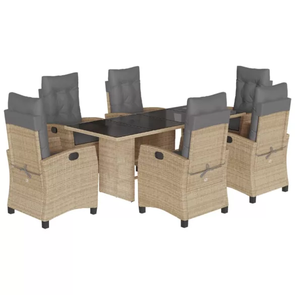 7 részes vegyes bézs polyrattan kerti étkezőgarnitúra párnákkal