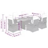 7 részes fekete polyrattan kerti étkezőgarnitúra párnával