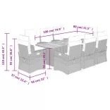 9 részes fekete polyrattan kerti étkezőgarnitúra párnákkal