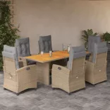 7 részes vegyes bézs polyrattan kerti étkezőgarnitúra párnákkal