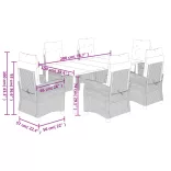 7 részes fekete polyrattan kerti étkezőgarnitúra párnával