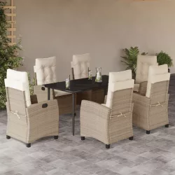   7 részes bézs polyrattan kerti étkezőgarnitúra párnákkal