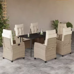   7 részes bézs polyrattan kerti étkezőgarnitúra párnákkal
