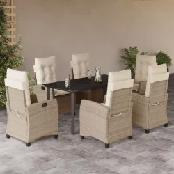   7 részes bézs polyrattan kerti étkezőgarnitúra párnákkal