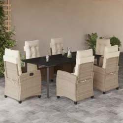   7 részes bézs polyrattan kerti étkezőgarnitúra párnákkal