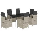 7 részes világosszürke polyrattan kerti étkezőszett párnával