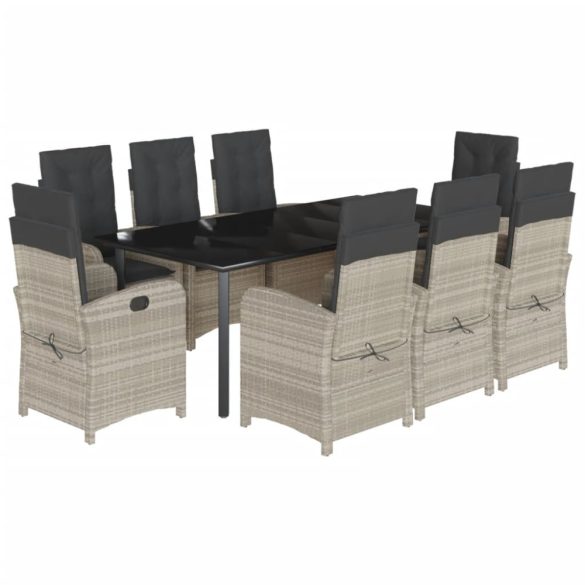 9részes világosszürke polyrattan kerti étkezőgarnitúra párnával