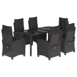 7 részes fekete polyrattan kerti étkezőgarnitúra párnával