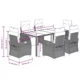 7 részes fekete polyrattan kerti étkezőgarnitúra párnával