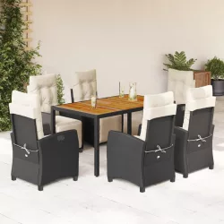   7 részes fekete polyrattan kerti étkezőgarnitúra párnával