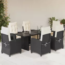   7 részes fekete polyrattan kerti étkezőgarnitúra párnával