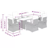 7 részes fekete polyrattan kerti étkezőgarnitúra párnával