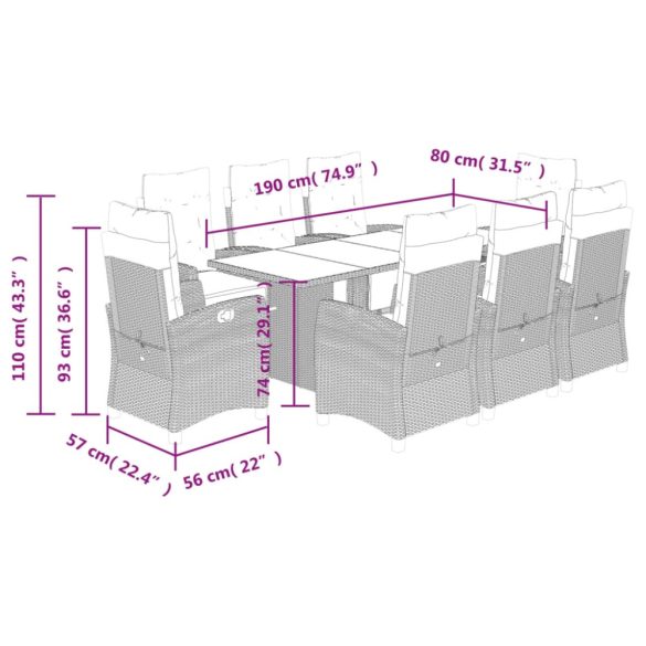9-részes barna polyrattan kerti étkezőgarnitúra párnákkal