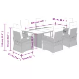 7 részes vegyes bézs polyrattan kerti étkezőgarnitúra párnákkal