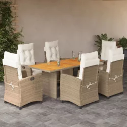   7 részes bézs polyrattan kerti étkezőgarnitúra párnákkal