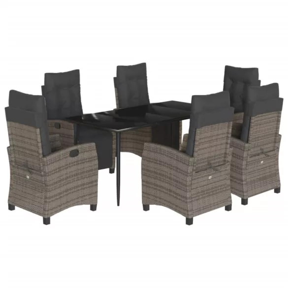 7 részes szürke polyrattan kerti étkezőgarnitúra párnával