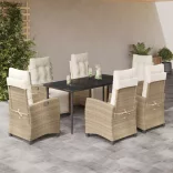 7 részes bézs polyrattan kerti étkezőgarnitúra párnákkal