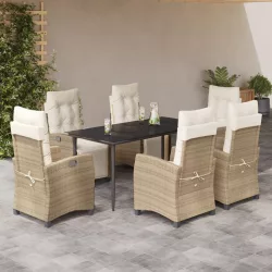   7 részes bézs polyrattan kerti étkezőgarnitúra párnákkal