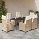 7 részes bézs polyrattan kerti étkezőgarnitúra párnákkal