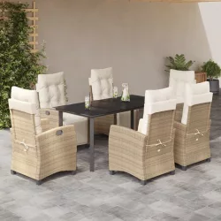   7 részes bézs polyrattan kerti étkezőgarnitúra párnákkal