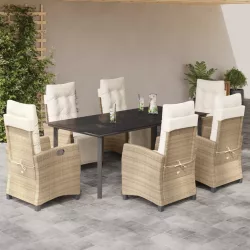   7 részes bézs polyrattan kerti étkezőgarnitúra párnákkal