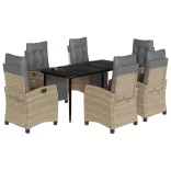 7 részes vegyes bézs polyrattan kerti étkezőgarnitúra párnákkal