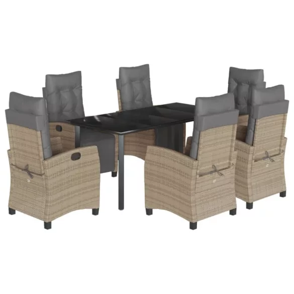 7 részes vegyes bézs polyrattan kerti étkezőgarnitúra párnákkal