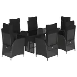 7 részes fekete polyrattan kerti étkezőgarnitúra párnával