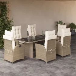  7 részes bézs polyrattan kerti étkezőgarnitúra párnákkal