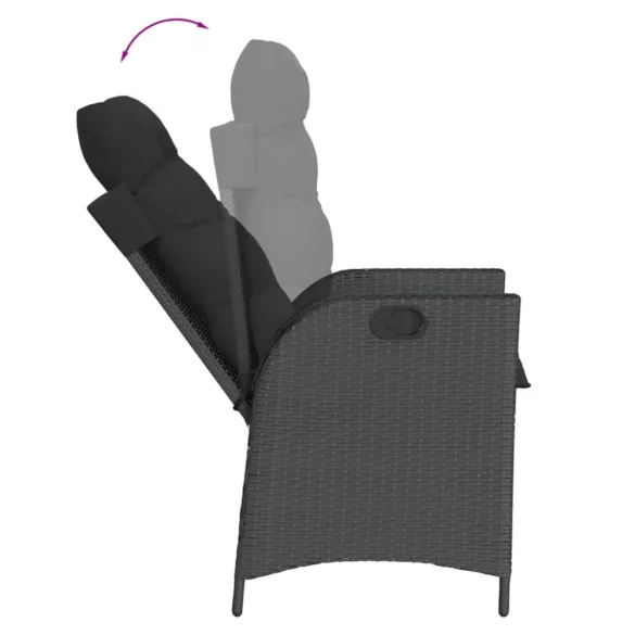 7 részes fekete polyrattan kerti étkezőgarnitúra párnával