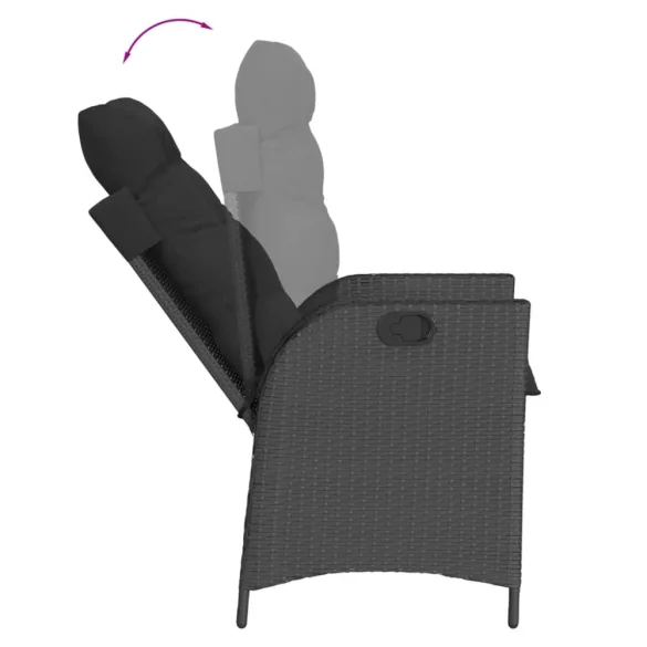 7 részes fekete polyrattan kerti étkezőgarnitúra párnával