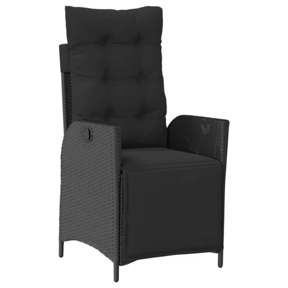 7 részes fekete polyrattan kerti étkezőgarnitúra párnával