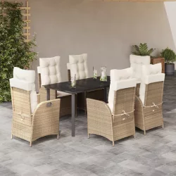   7 részes bézs polyrattan kerti étkezőgarnitúra párnákkal