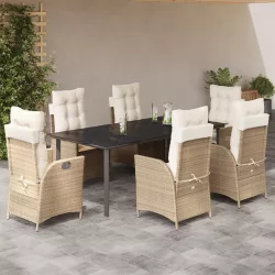  7 részes bézs polyrattan kerti étkezőgarnitúra párnákkal