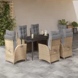 7 részes bézs polyrattan kerti étkezőgarnitúra párnákkal