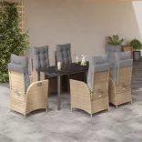 7 részes bézs polyrattan kerti étkezőgarnitúra párnákkal