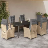 7 részes bézs polyrattan kerti étkezőgarnitúra párnákkal