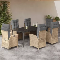   7 részes bézs polyrattan kerti étkezőgarnitúra párnákkal