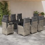 9részes világosszürke polyrattan kerti étkezőgarnitúra párnával
