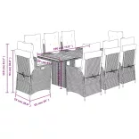 9 részes fekete polyrattan kerti étkezőgarnitúra párnákkal