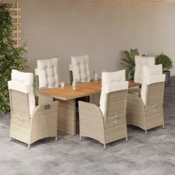   7 részes bézs polyrattan kerti étkezőgarnitúra párnákkal