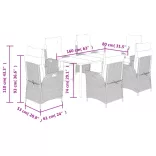 7 részes fekete polyrattan kerti étkezőgarnitúra párnával