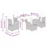 7 részes fekete polyrattan kerti étkezőgarnitúra párnával