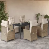 7 részes bézs polyrattan kerti étkezőgarnitúra párnákkal
