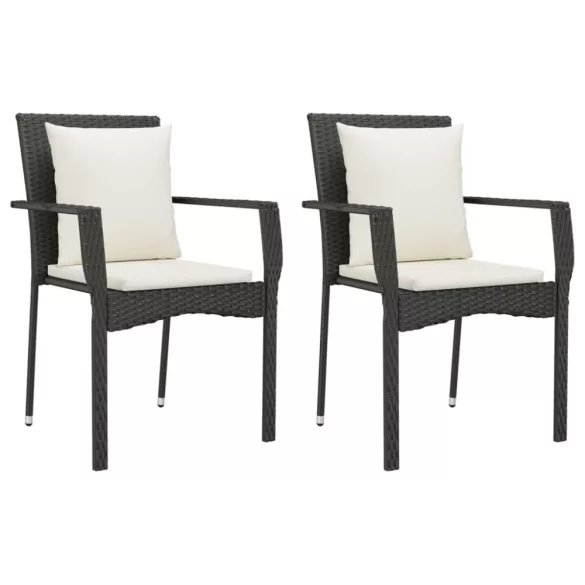 7 részes fekete polyrattan kerti étkezőgarnitúra párnával