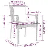 7 részes fekete polyrattan kerti étkezőgarnitúra párnával