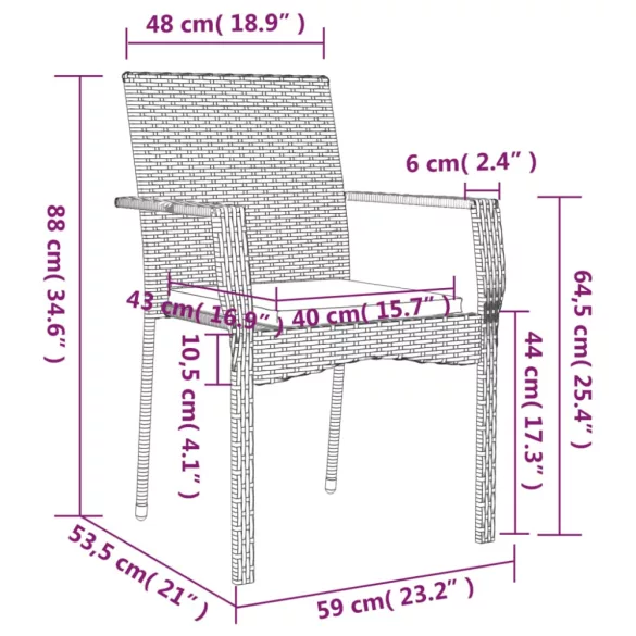 7 részes fekete polyrattan kerti étkezőgarnitúra párnával