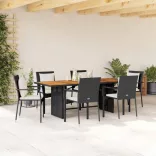 7 részes fekete polyrattan kerti étkezőgarnitúra párnával