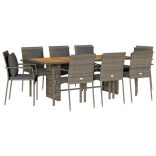 9 részes szürke polyrattan kerti étkezőgarnitúra párnával