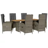 7 részes szürke polyrattan kerti étkezőgarnitúra párnával